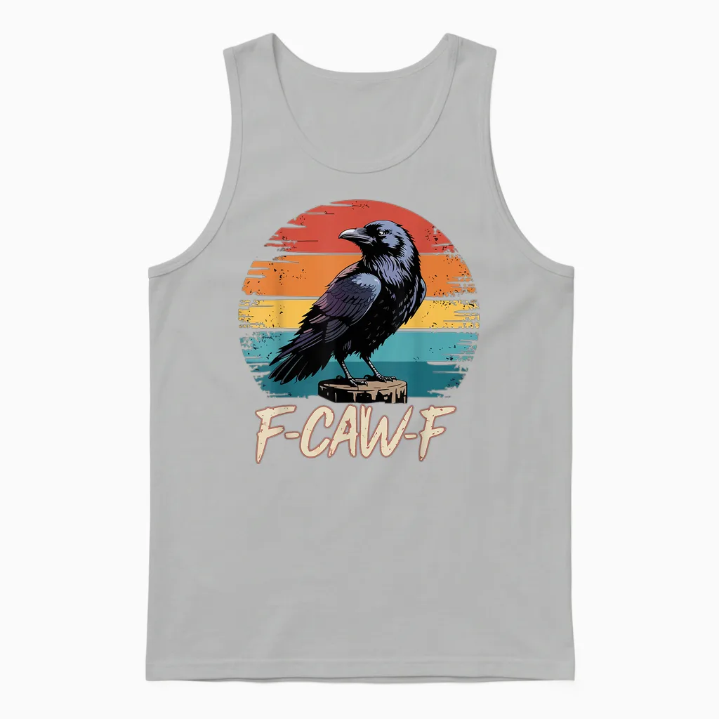 Retro F-Caw-F Black Bird Crow Funny Crow Bird Cawing Grunge Unisex Tank Top in Ash