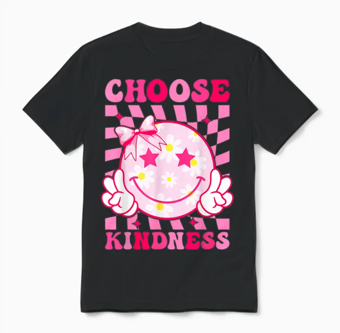 Choose Kindness Smile Face Groovy Be Kind Inspirational Unisex T-Shirt in Black