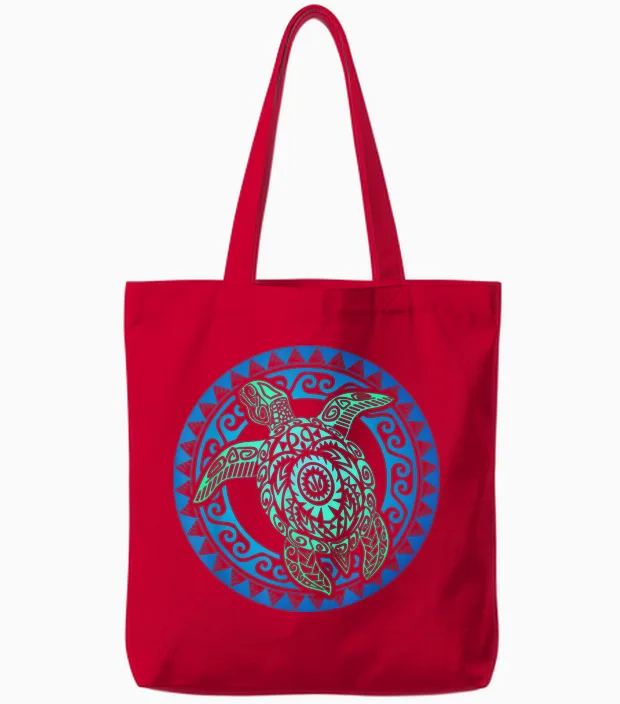 Hawaiian Turtle Tribal Polynesian Sun Hawaiian Maori Tote Bags in Red