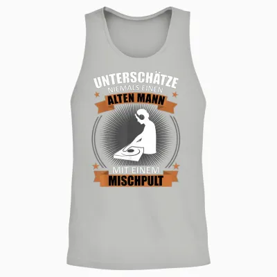 Men's Dj Mixing Console Turntable Old Man Saying Funny Musician T-Shirt, Black Unisex Tank Top - Ash