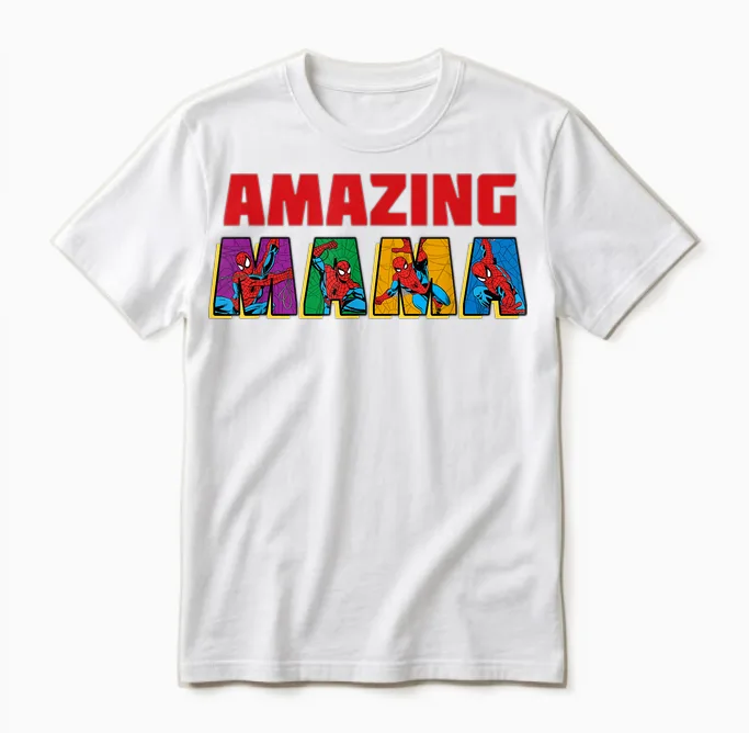 Marvel Spider-Man Amazing Mama Mom Birthday Mother’s Day Unisex T-Shirt in White