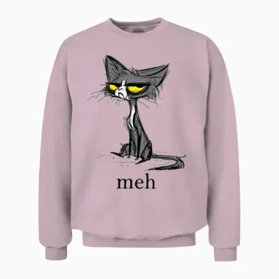 Funny Meh Cat Gift for Cat Lovers Unisex Sweatshirt - Light Pink