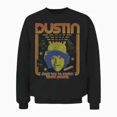 Stranger Things Dustin Floating Head Resist the Pearls Star Unisex Sweatshirt - Black