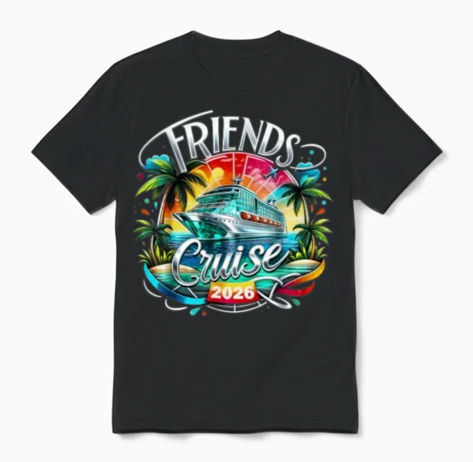 Friends Cruise 2026 Cruise Squad 2026 Funny Friend Unisex T-Shirt in Black