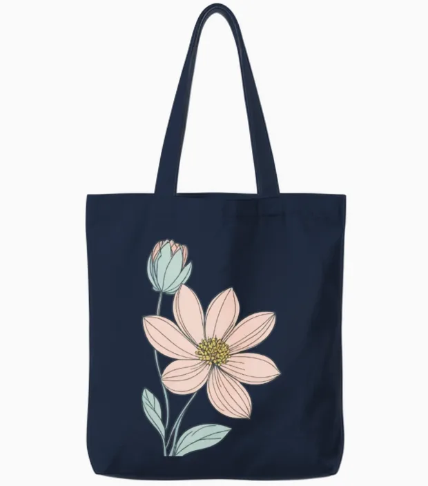 Soft Flower - Floral & Botanical Tote Bags in Navy