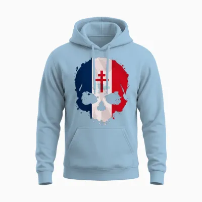 Croix De Lorraine Drapeau Français Cadeau Patriote Français T-Shirt Haut De Gamme Unisex Hoodie - Light Blue