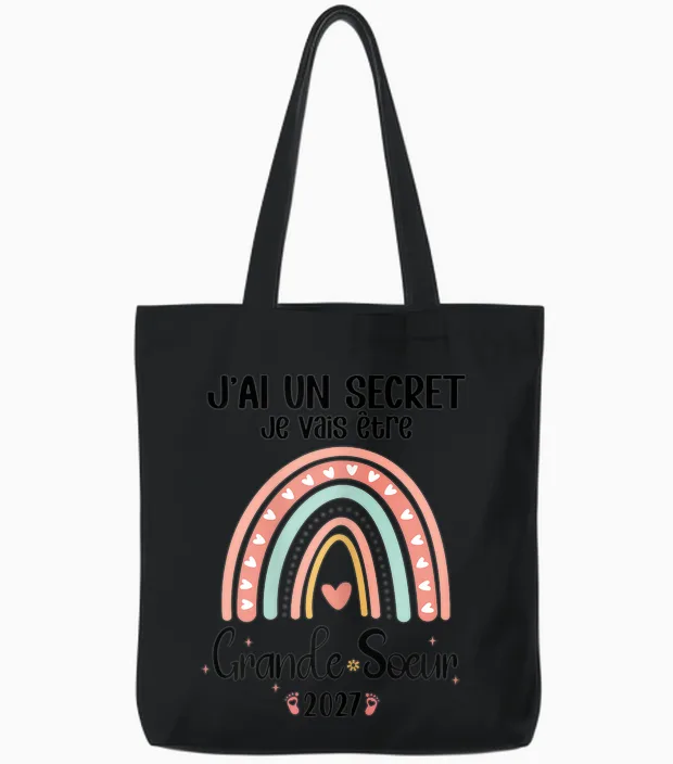 Femme Grande Soeur 2027 J'ai Un Secret Je Vais Etre Grande Soeur Tote Bags in Black