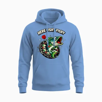 Lustiges Big Fish Motiv Für Dartspieler | Fisch & Bullseye Unisex Hoodie - Carolina Blue