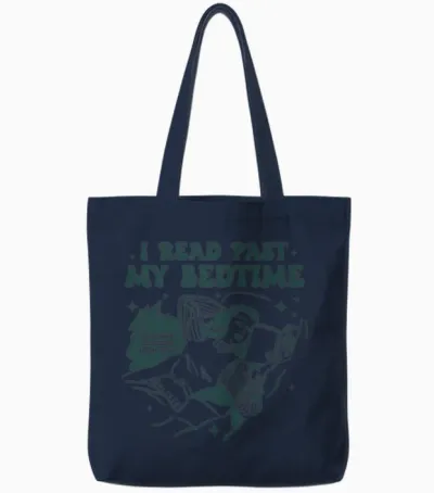 I Read Past My Bedtime Tote Bags - Navy