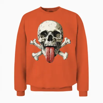 Modern Skull, Tongue Out Pirate Skull T-Shirt, Black, S Unisex Sweatshirt - Orange