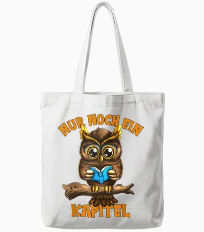 Nur Noch Ein Kapitel Owl Reading Owls Fan Kids Animal Lovers T-Shirt, Black, S Tote Bags - White
