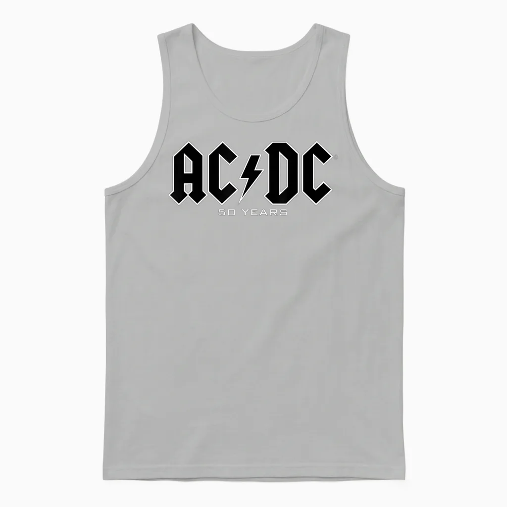 Ac/dc - History of Logos 50 Years T-Shirt, Black, S Unisex Tank Top in Ash