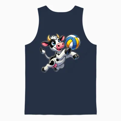 Funny Cow Playing Volleyball Funny Farm Animal Unisex Tank Top - Navy