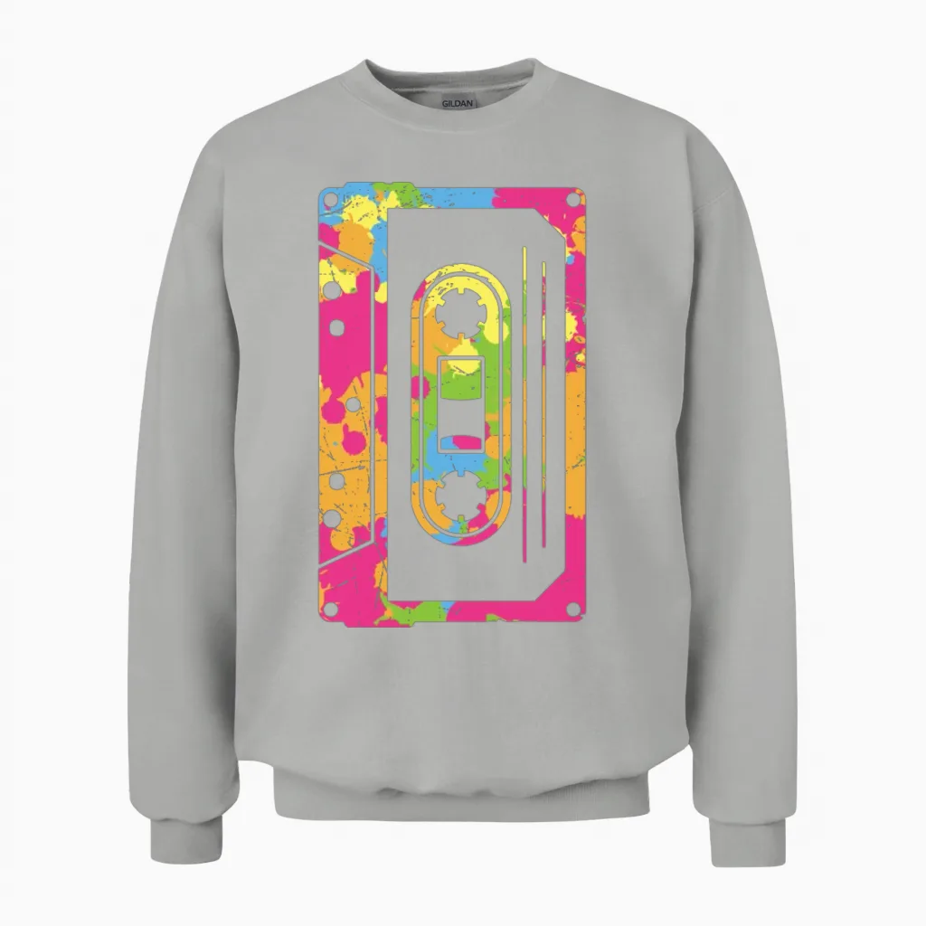 Colorful Retro Cassette Tape Unisex Sweatshirt - Ash