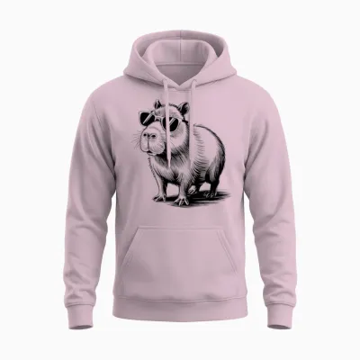 Cool Capybara with Sunglasses Funny Capybara Unisex Hoodie - Light Pink