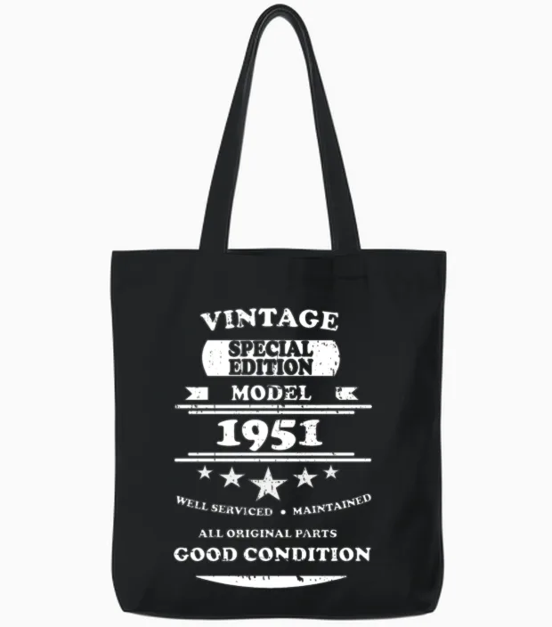 Vintage Retro White 1951 Tote Bags - Black