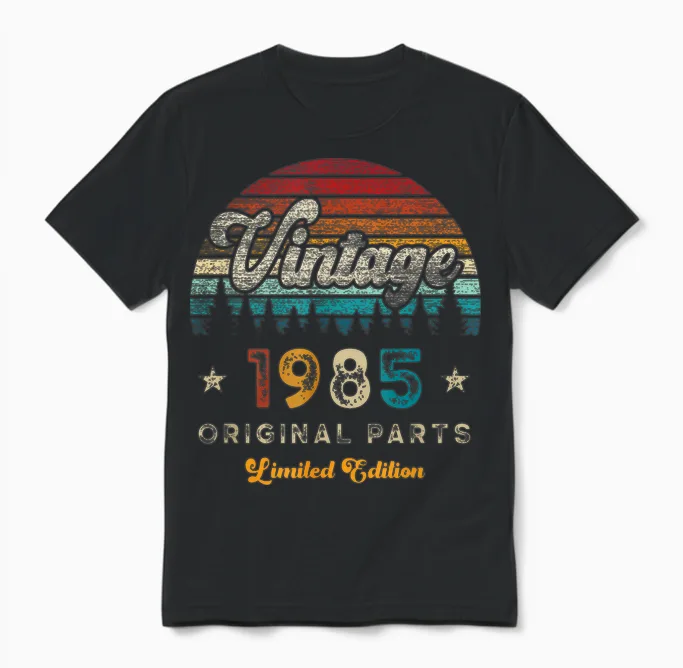 Vintage 1985 Birthday 40 Years Old Limited Edition T-Shirt, Black Unisex T-Shirt in Black