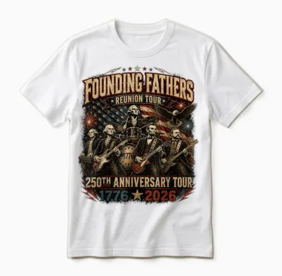 Funny Founding Fathers Reunion Tour Rockstar Graphic Unisex T-Shirt - White
