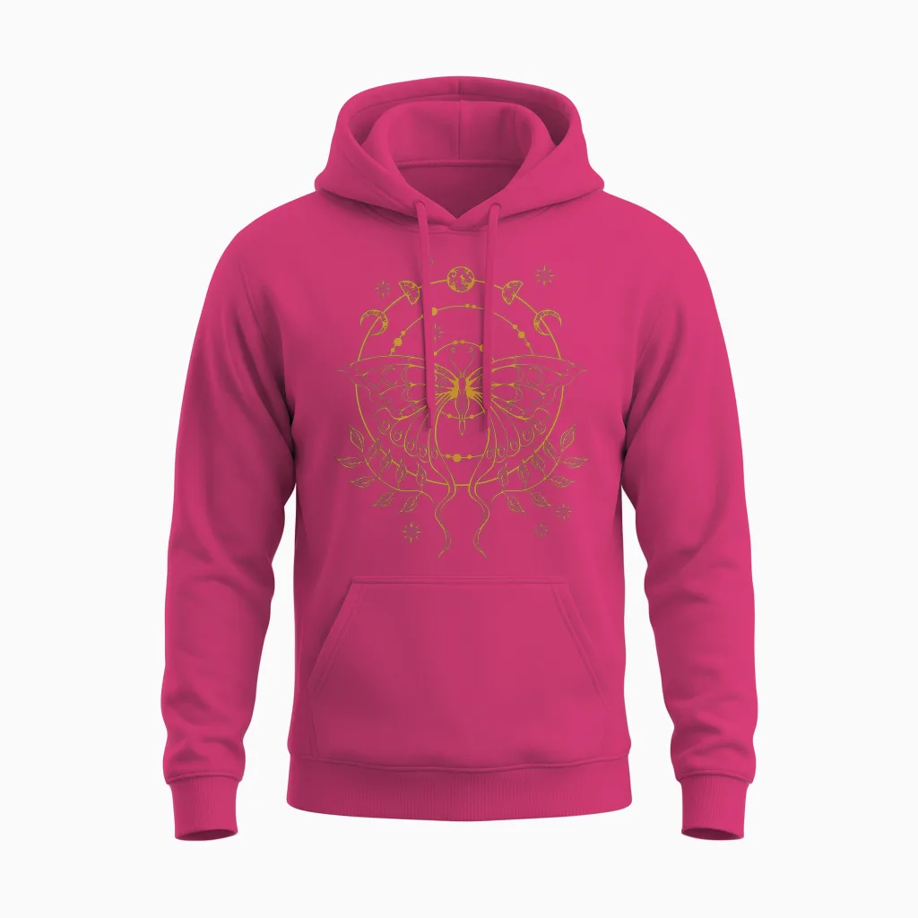 Emo Alt Fairy Grunge Fairycore Gothic Moth Moon Phases T-Shirt, Black Unisex Hoodie in Heliconia