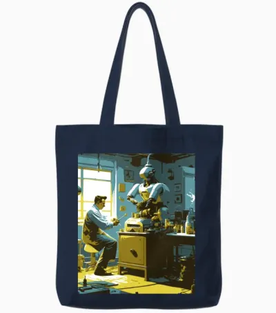 Retro Robotics Tote Bags - Navy
