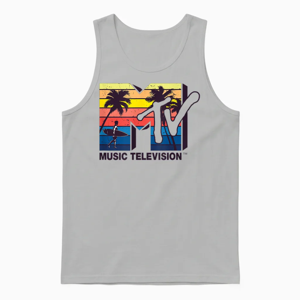 Mademark X Mtv - the Official Mtv Logo with Vintage Surfer and Palms Unisex Tank Top in Ash