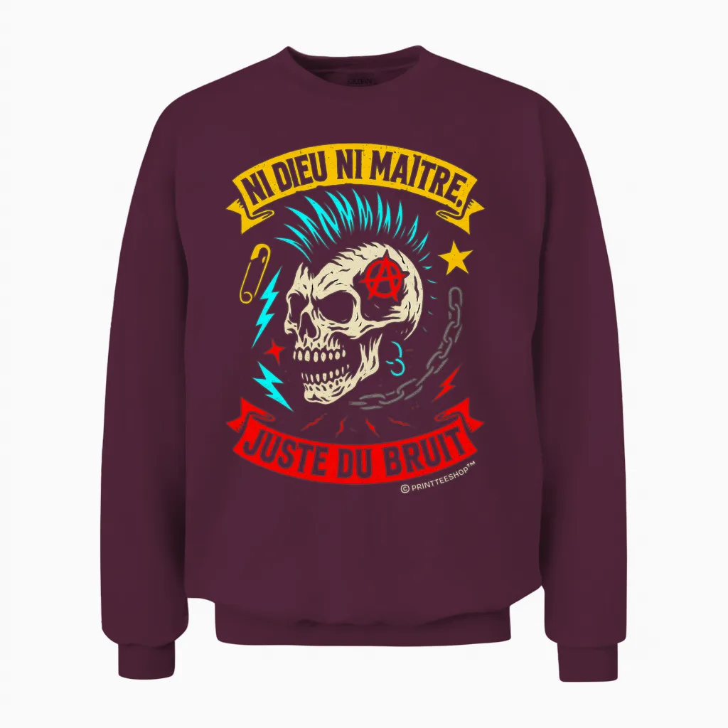 Punk Rock Music Skull Anarchist - Neither God nor Master Unisex Sweatshirt in Maroon