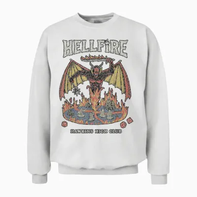 Stranger Things Vintage Hawkins High Hellfire T-Shirt, Black, S Unisex Sweatshirt - White