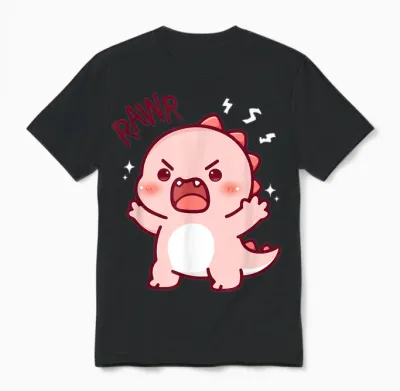 Niedlicher Dinosaurier Brüllender Kawaii Dino Rawr Lustige Mädchen Kinder Unisex T-Shirt - Black