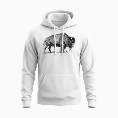 Bison Shirt-Bufallo Tee-Retro Vintage Unisex Hoodie - White
