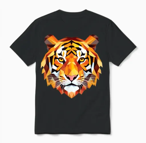 Geometrisches Polygon, Tigerkopf, Kunst, Wildtier-Design Unisex T-Shirt - Black