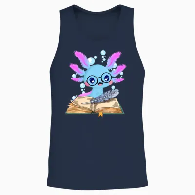 Read Book Axolotl Reading Books Lizard Unisex Tank Top - Navy