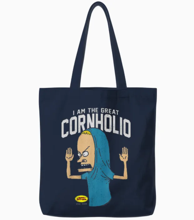 Beavis and Butt-Head I Am the Great Cornholio T-Shirt, Black Tote Bags in Navy