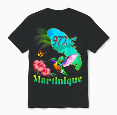 Martinique 972 Hummingbird Hibiscus Coconut Tree Men's Women's Child T-Shirt, Black, S Unisex T-Shirt - Black