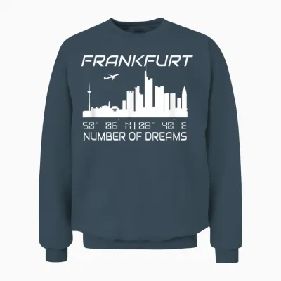 Gps Coodinates and Skyline of Your City of Dreams Frankfurt Main Skyline Gps Koordinaten Banken Wolkenkratzer T-Shirt Schwarz Unisex S Eu 41.5 Klein Regular Casual Graphic Unisex Sweatshirt - Dark Heather