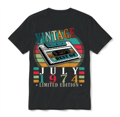 July 1974 Vintage Birthday Present Unisex T-Shirt - Black