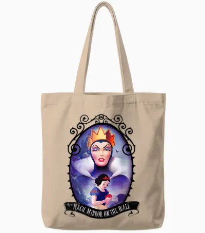 Disney Snow White Evil Queen Magic Mirror Circle Portrait T-Shirt, Blue, S Tote Bags - Natural