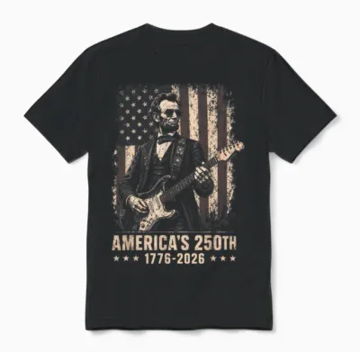 Abraham Lincoln Playing Guitar 4th July 250th Anniversary Unisex T-Shirt - Black