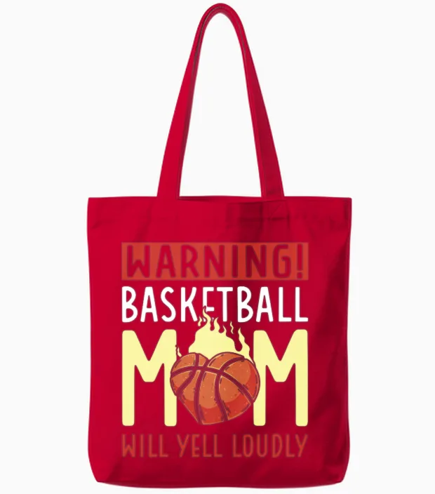 Warning Basketball Mom Will Yell Loudly Tote Bags in Red