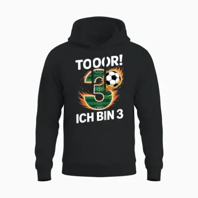 Kinder Toor Ich Bin 3 3.geburtstag Fußball Junge 3 Jahre Cooles Unisex Hoodie - Black