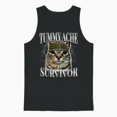 Tummy Ache Survivor Shirt Funny Meme Shirt Funny Cat Humor Unisex Tank Top - Black