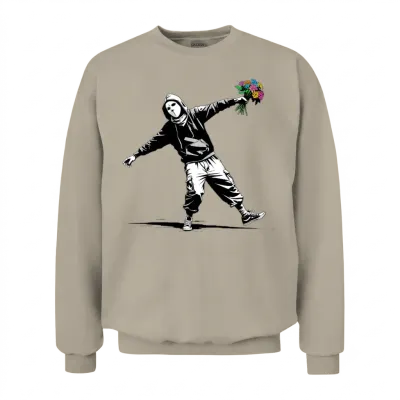 Banksy Protester Throwing Flowers Unisex Sweatshirt - Sand