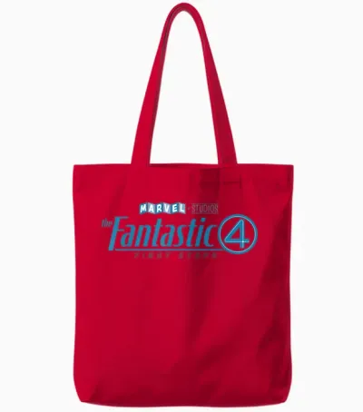Marvel Studios the Fantastic Four: First Steps Movie Logo T-Shirt, Black, S Tote Bags - Red