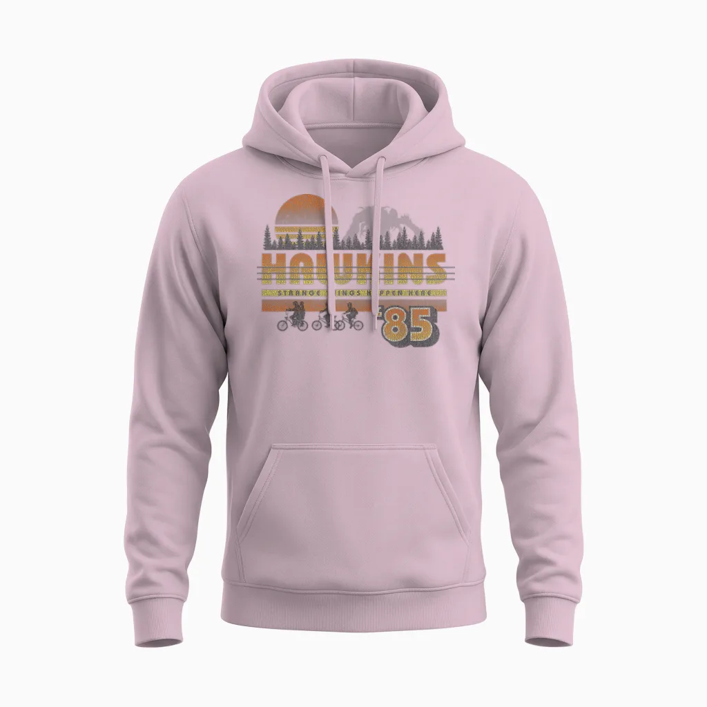 Netflix Stranger Things Hawkins Strange Things 85 Retro Unisex Hoodie in Light Pink