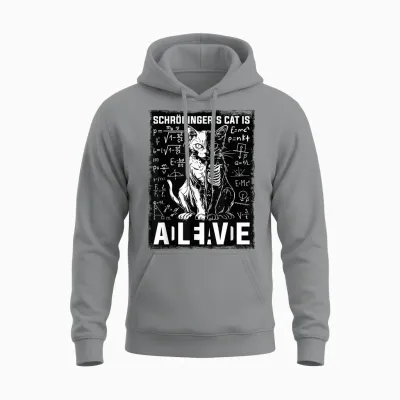 Quantum Physics of the Dead and Living Cat by Schrodinger T-Shirt, Black, S Unisex Hoodie - Sport Grey
