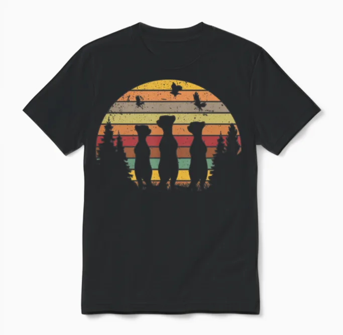 Meerkat Vintage Retro Unisex T-Shirt - Black