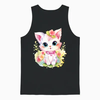 Süßes Farbenfrohe Katzen Liebhaber Outfits Baby Katze Mit Blumen Süße Katzen Kätzchen Mädchen Tochter Unisex Tank Top - Black