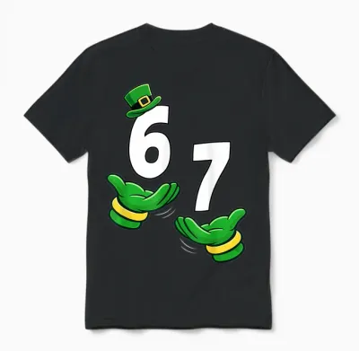 Six Seven 67 St Patricks Day 6 7 Shamrock Boys Kids 6-7 Meme Unisex T-Shirt - Black