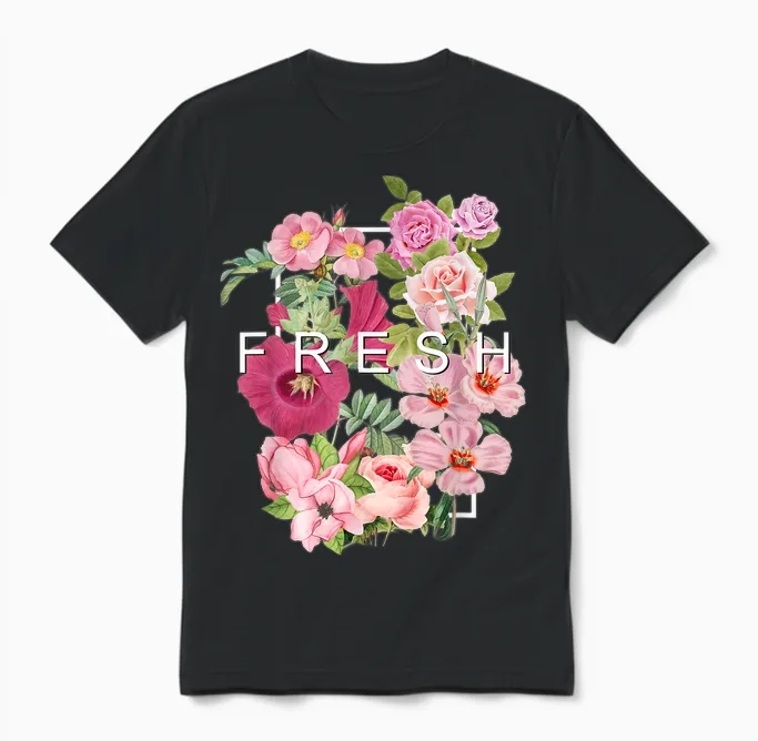 Graphique De Couleur Rose Fleurs Fraîches Unisex T-Shirt in Black