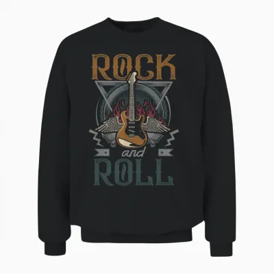 Vintage Retro 80s Rock & Roll Music Guitar Wings Unisex Sweatshirt - Black