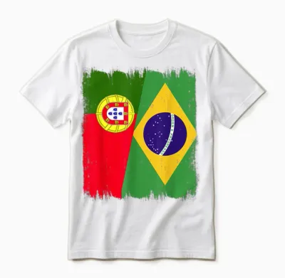 Drapeau Portugal Brésil Portugais Racines Brésiliennes Pride Unisex T-Shirt - White